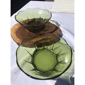 Vtg MCM Anchor Hocking Green Scalloped Serving Salad Fruit Bowl Green Avocado 8"